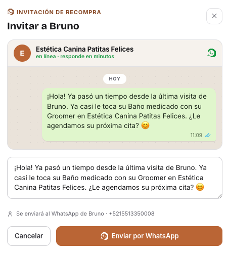 Invitación de recompra de Agenda Lista, mensaje listo para enviar por WhatsApp